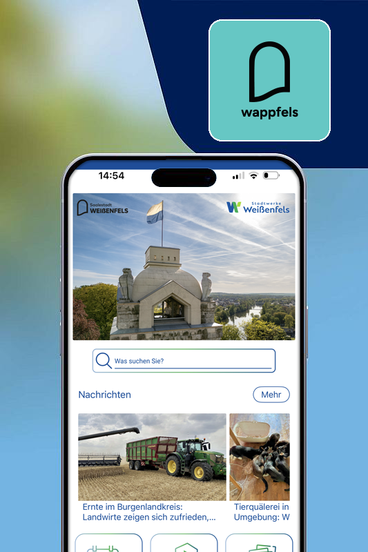 Smartphone mit der App von Weißenfels "wappfels"